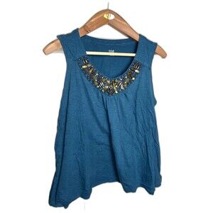 a.n.a A New Approach Women’s 1X Blue Beaded Tank Top Sleeveless Neck Beads